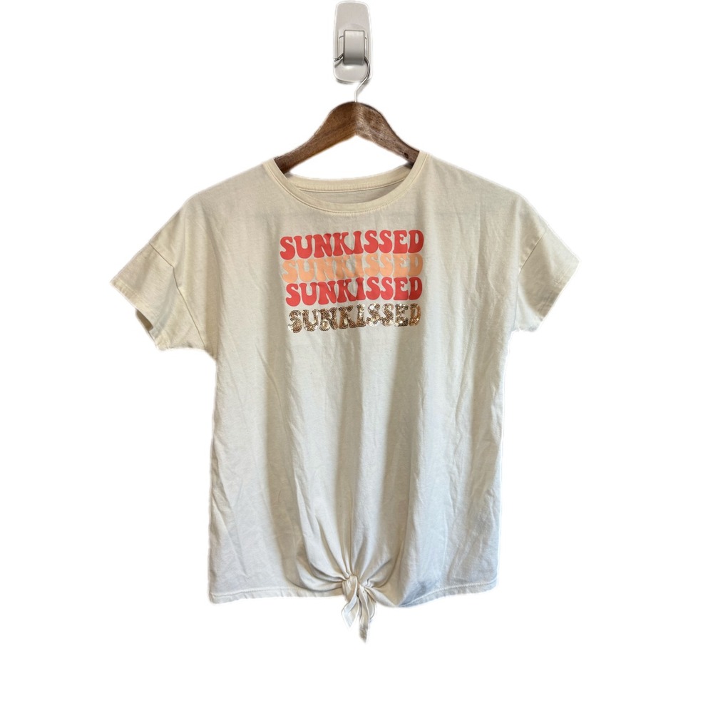 Wonder Nation Graphic Tee Kids XXL 18 Cream Excellent Sunkissed Sequin Tie Front
